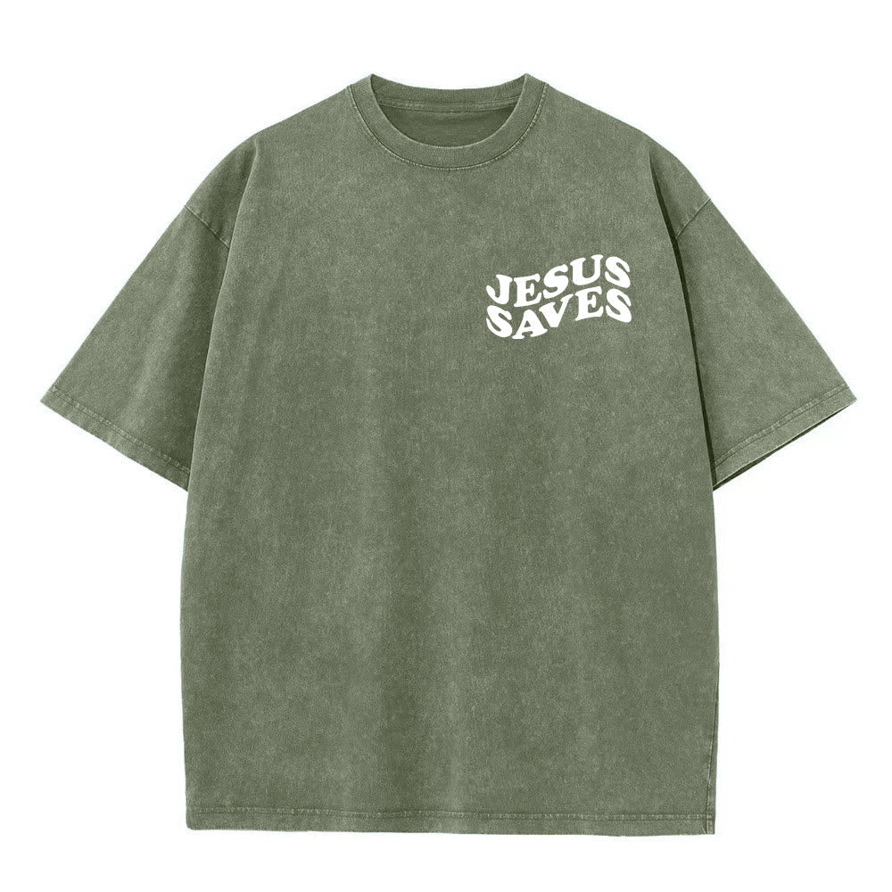 Christianartworkshop Jesus Saves Cross Graphic Unisex Washed T - Shirt