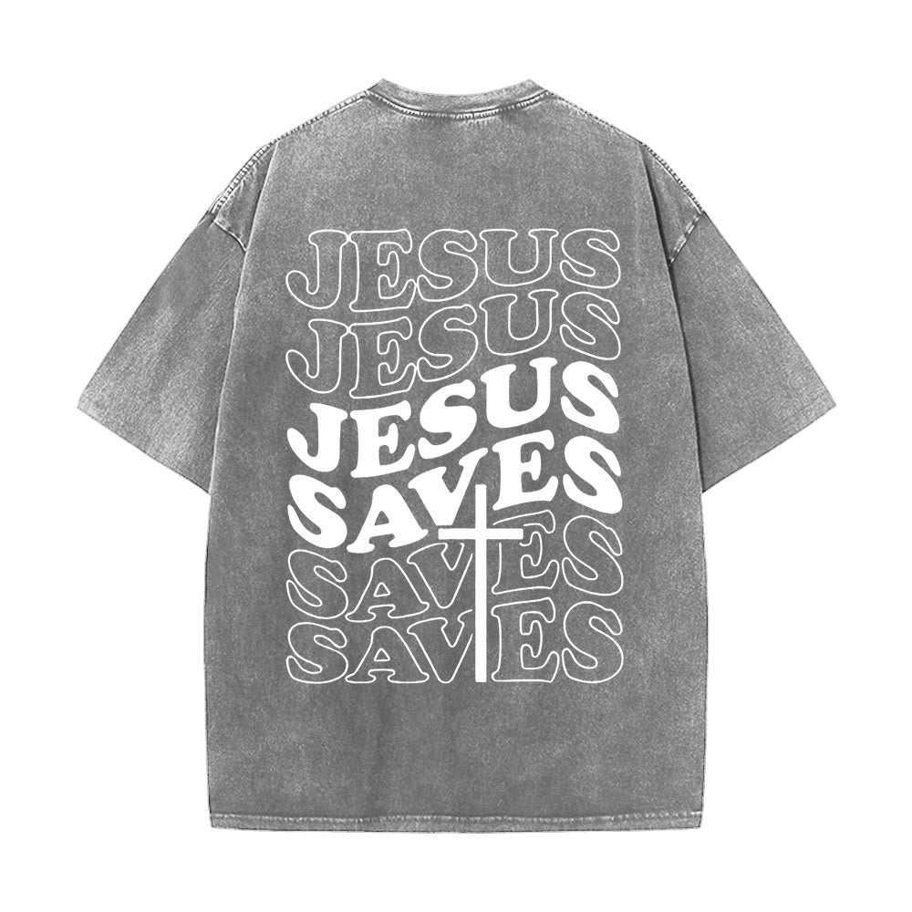 Christianartworkshop Jesus Saves Cross Graphic Unisex Washed T - Shirt