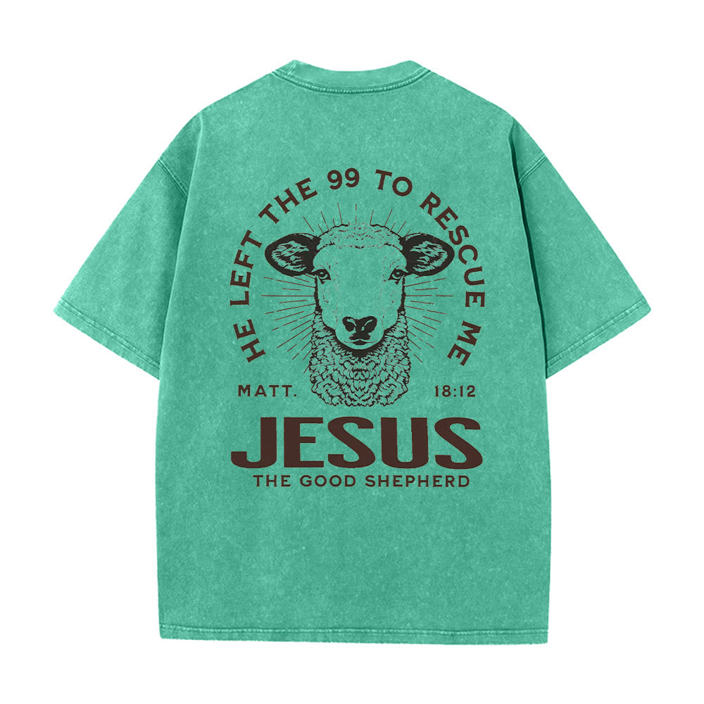 Christianartworkshop "He Left The 99 To Rescue Me" Unisex Washed T-Shirt