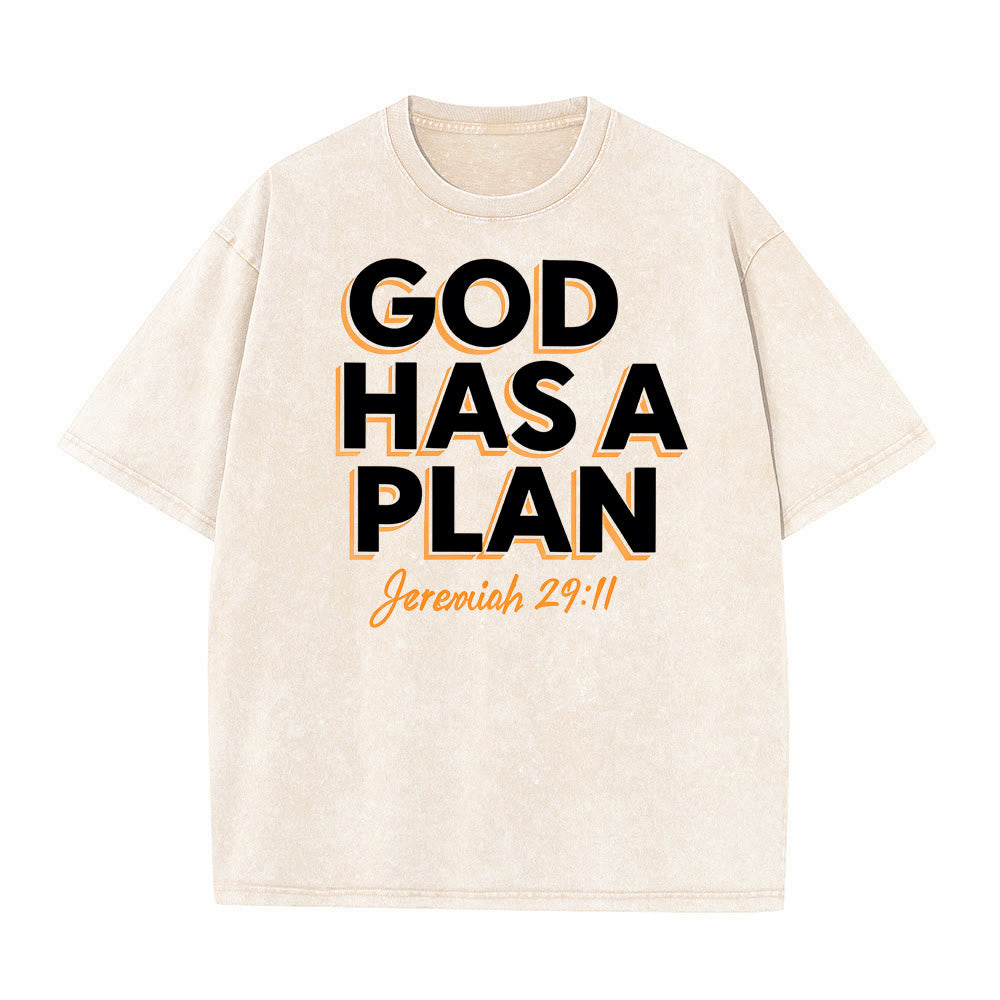 Christianartworkshop God Has A Plan Quote Unisex Washed T-Shirt