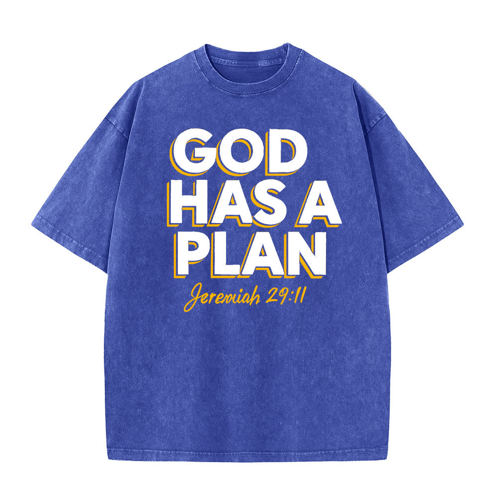 Christianartworkshop God Has A Plan Quote Unisex Washed T-Shirt