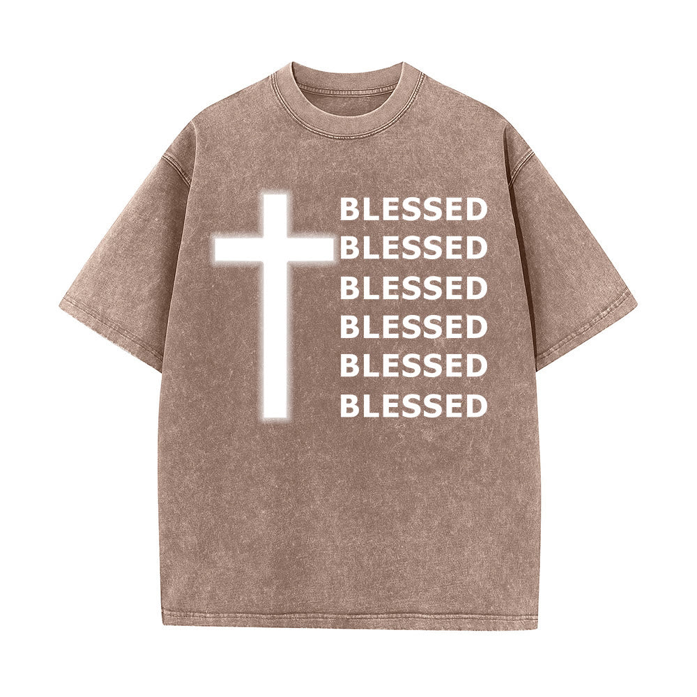 Christianartworkshop Gratitude-Filled Blessed Statement Unisex Washed T-Shirt