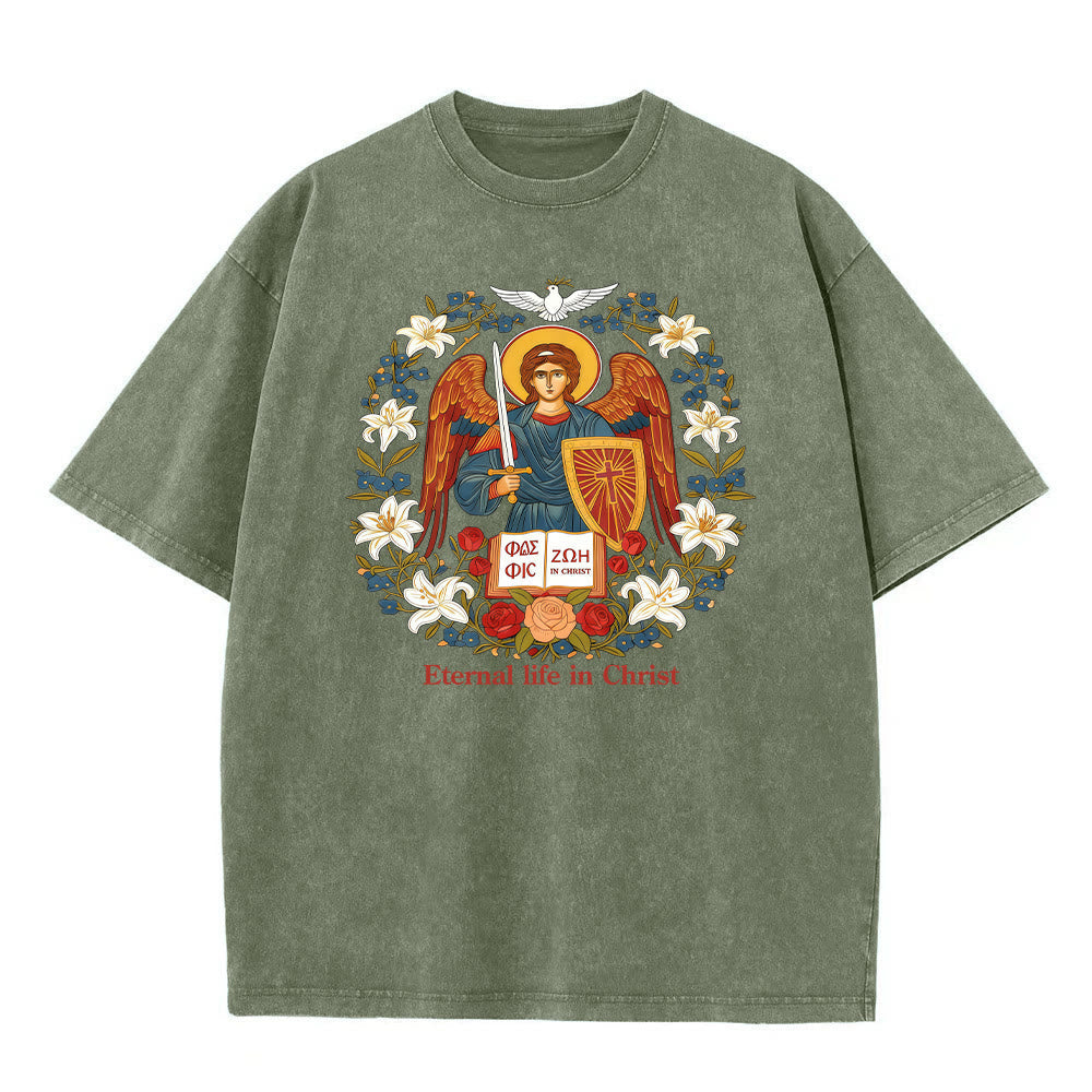 Christianartworkshop Eternal Life in Christ Angel Graphic Unisex Washed T-Shirt