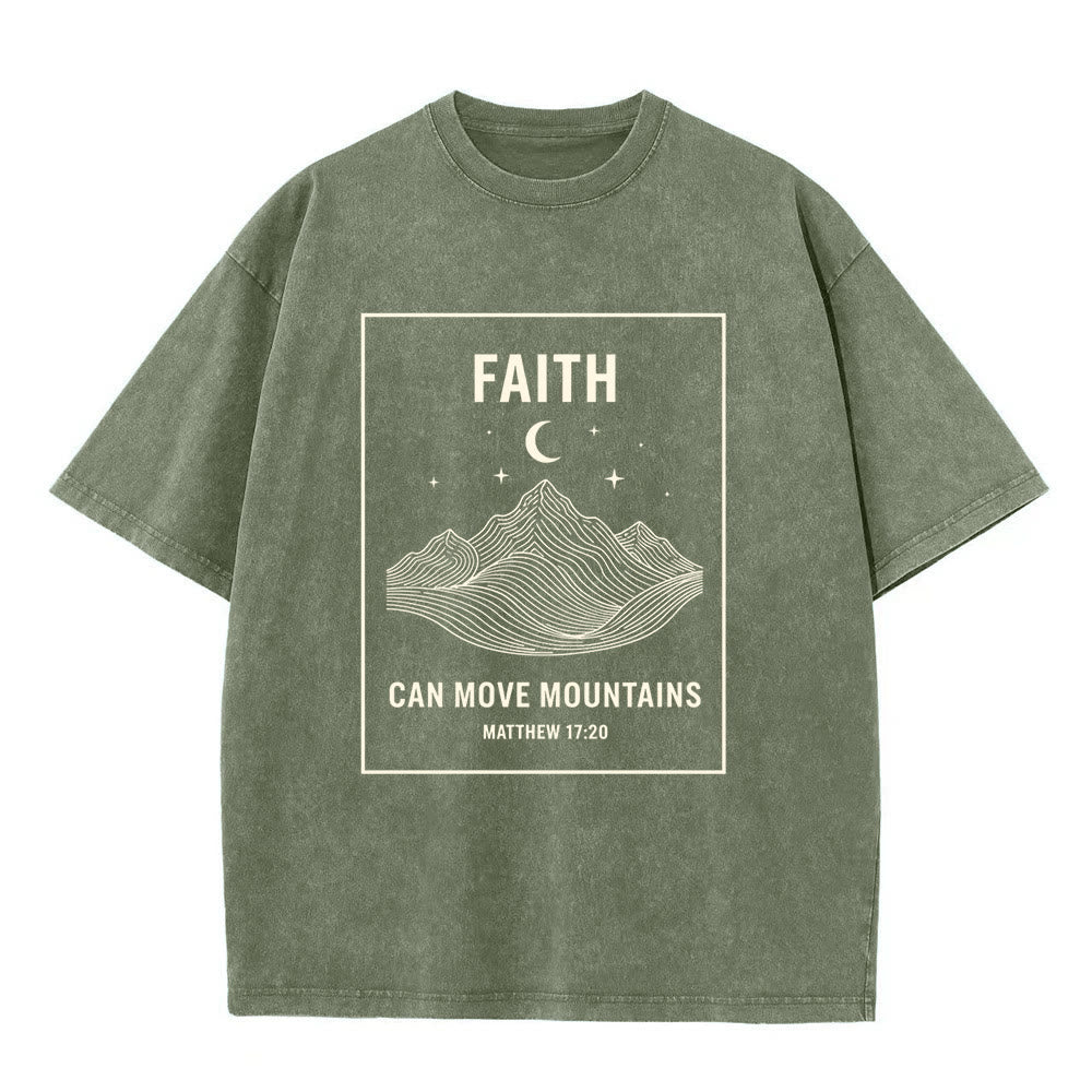 Christianartworkshop Faith Can Move Mountains Matthew 17:20 Unisex Washed T-Shirt