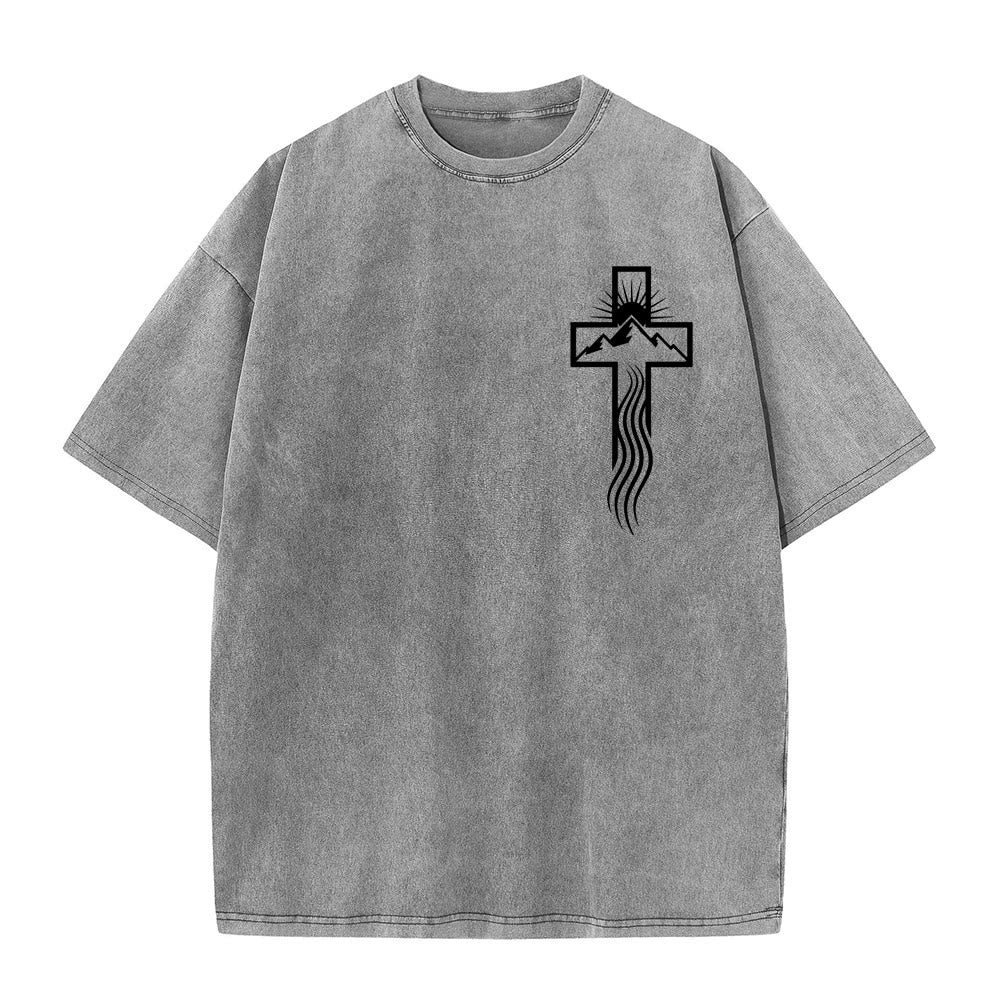 Christianartworkshop Cross & Nature Symbol Graphic Unisex Washed T-Shirt
