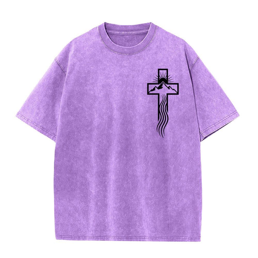 Christianartworkshop Cross & Nature Symbol Graphic Unisex Washed T-Shirt