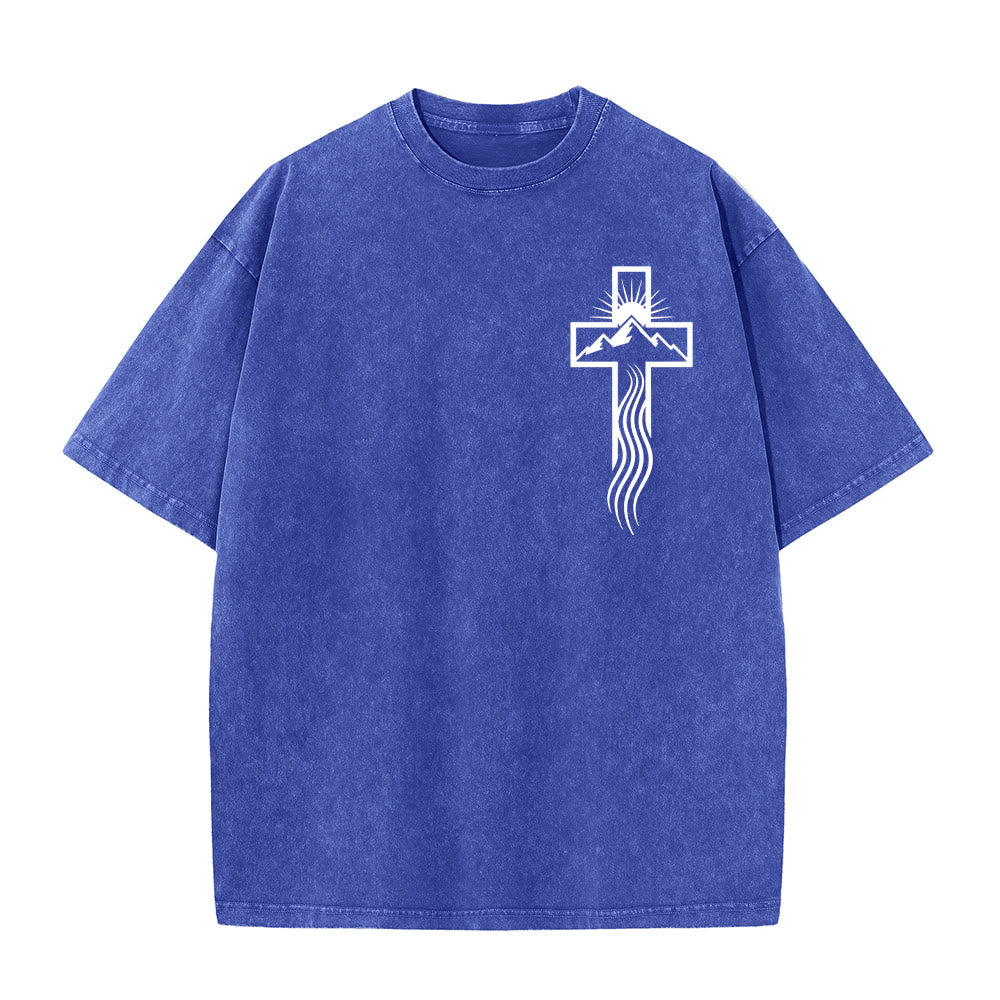 Christianartworkshop Cross & Nature Symbol Graphic Unisex Washed T-Shirt