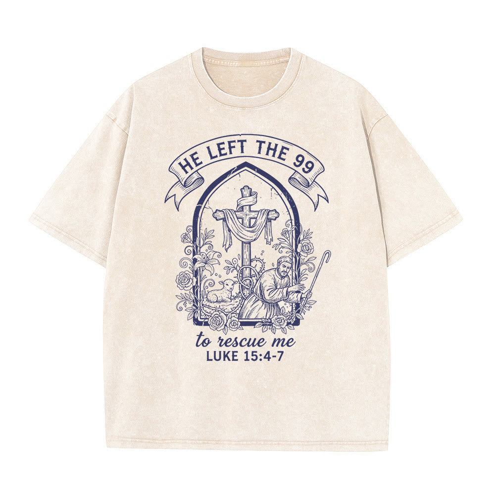 Christianartworkshop His Relentless Care Shepherd & Lamb Unisex Washed T-Shirt