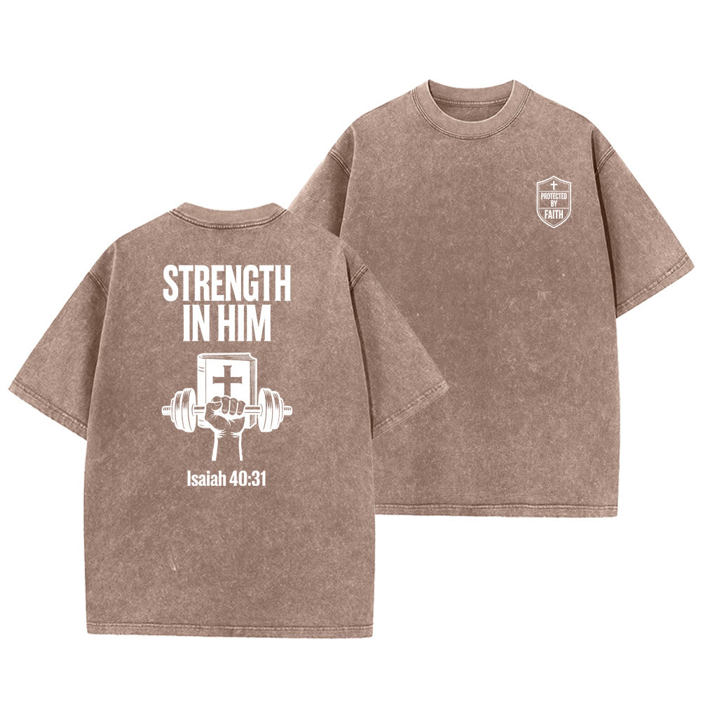 Christianartworkshop Strength in Him Isaiah 40:31 Graphic Unisex Washed T-Shirt