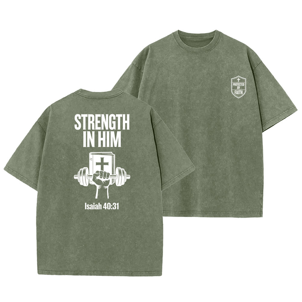 Christianartworkshop Strength in Him Isaiah 40:31 Graphic Unisex Washed T-Shirt