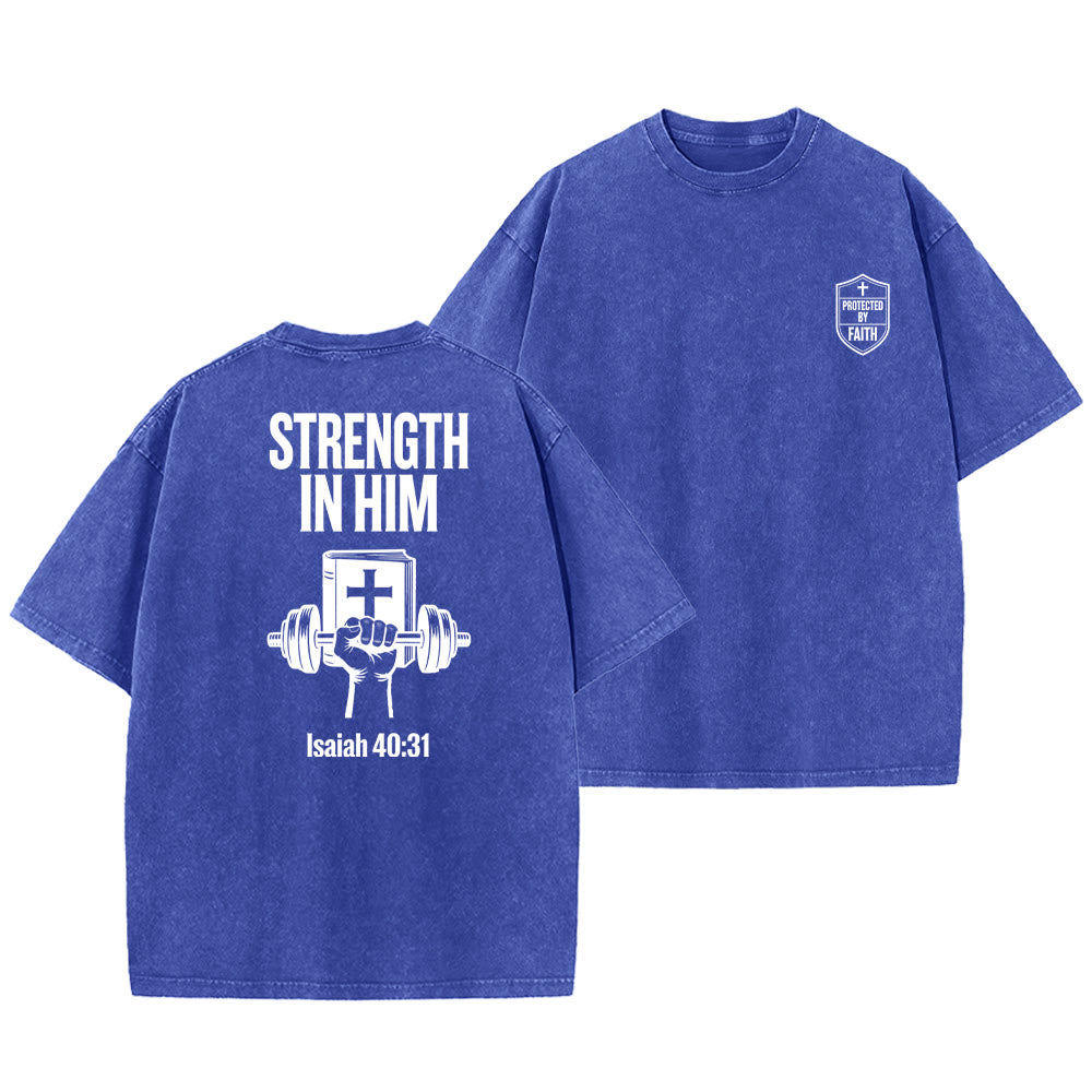 Christianartworkshop Strength in Him Isaiah 40:31 Graphic Unisex Washed T-Shirt
