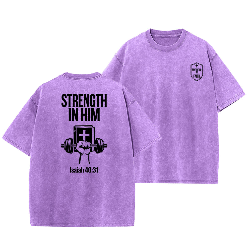 Christianartworkshop Strength in Him Isaiah 40:31 Graphic Unisex Washed T-Shirt
