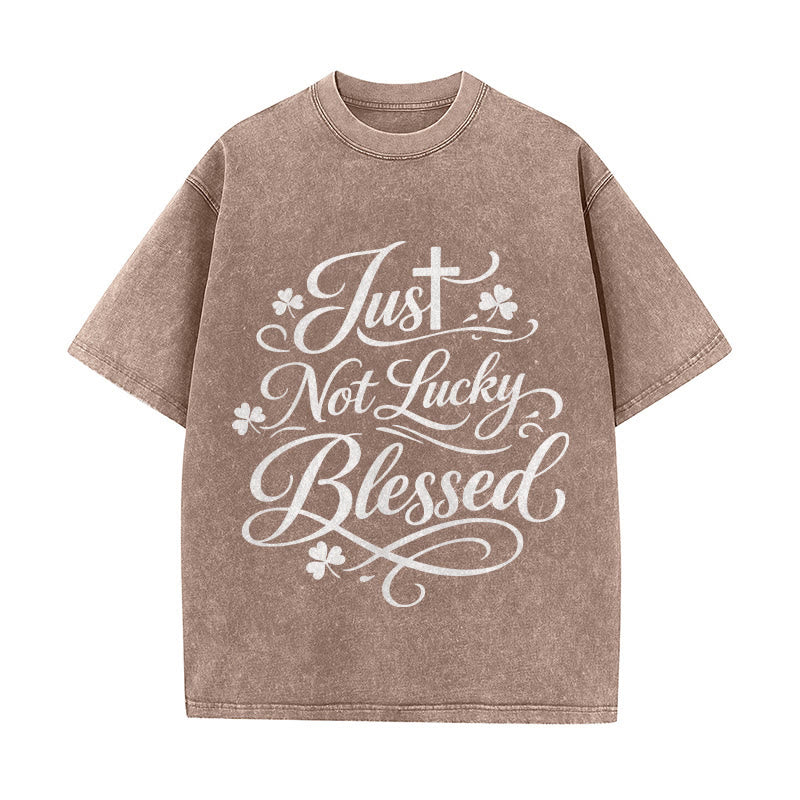 Christianartworkshop Just Not Lucky, Blessed Cross & Shamrock Unisex Washed T-Shirt