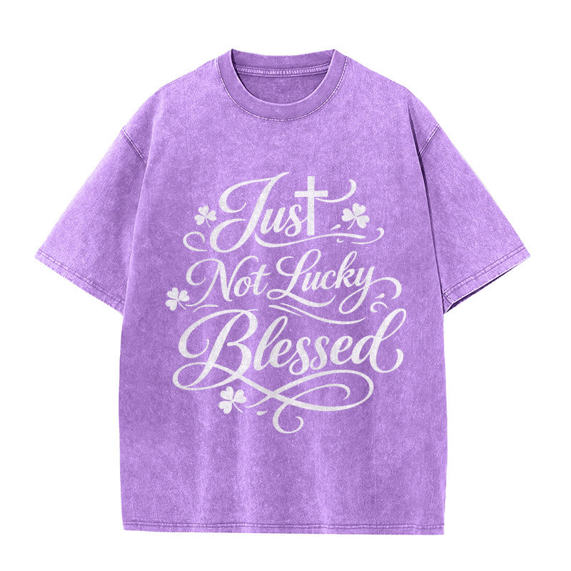 Christianartworkshop Just Not Lucky, Blessed Cross & Shamrock Unisex Washed T-Shirt