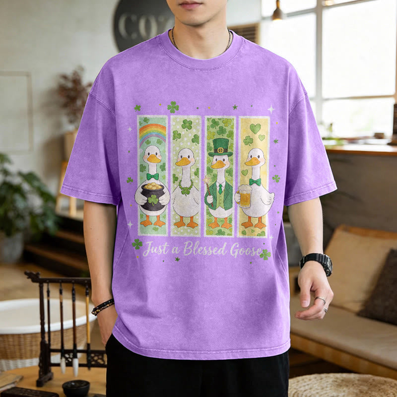 Christianartworkshop Just a Blessed Goose St. Patrick鈥檚 Day Unisex Washed T-Shirt