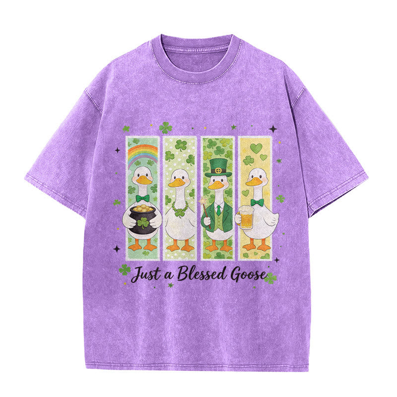 Christianartworkshop Just a Blessed Goose St. Patrick鈥檚 Day Unisex Washed T-Shirt
