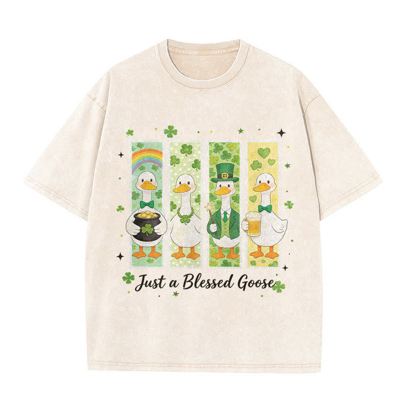Christianartworkshop Just a Blessed Goose St. Patrick鈥檚 Day Unisex Washed T-Shirt