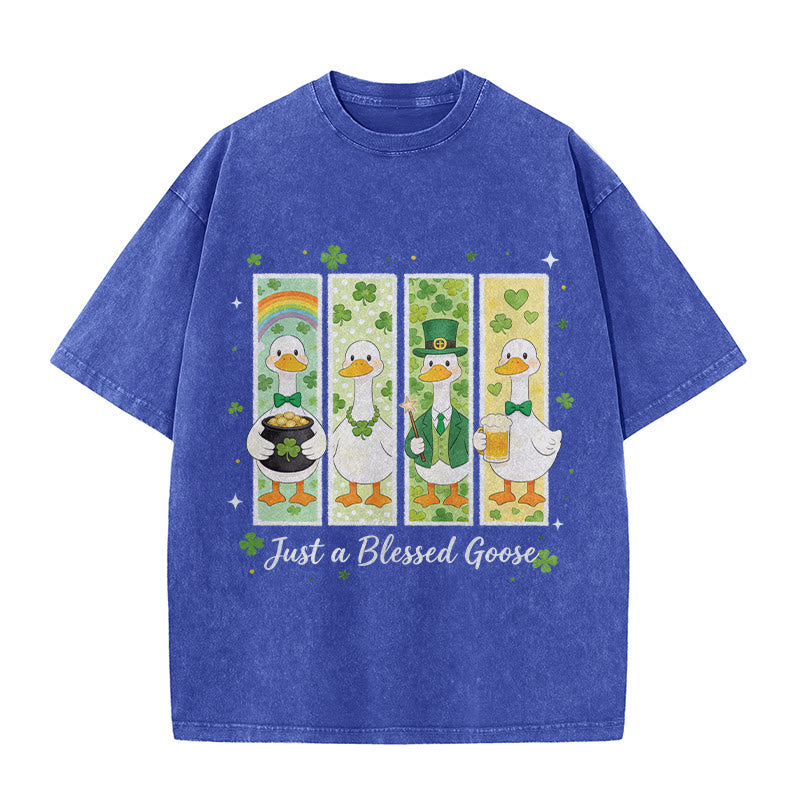 Christianartworkshop Just a Blessed Goose St. Patrick鈥檚 Day Unisex Washed T-Shirt
