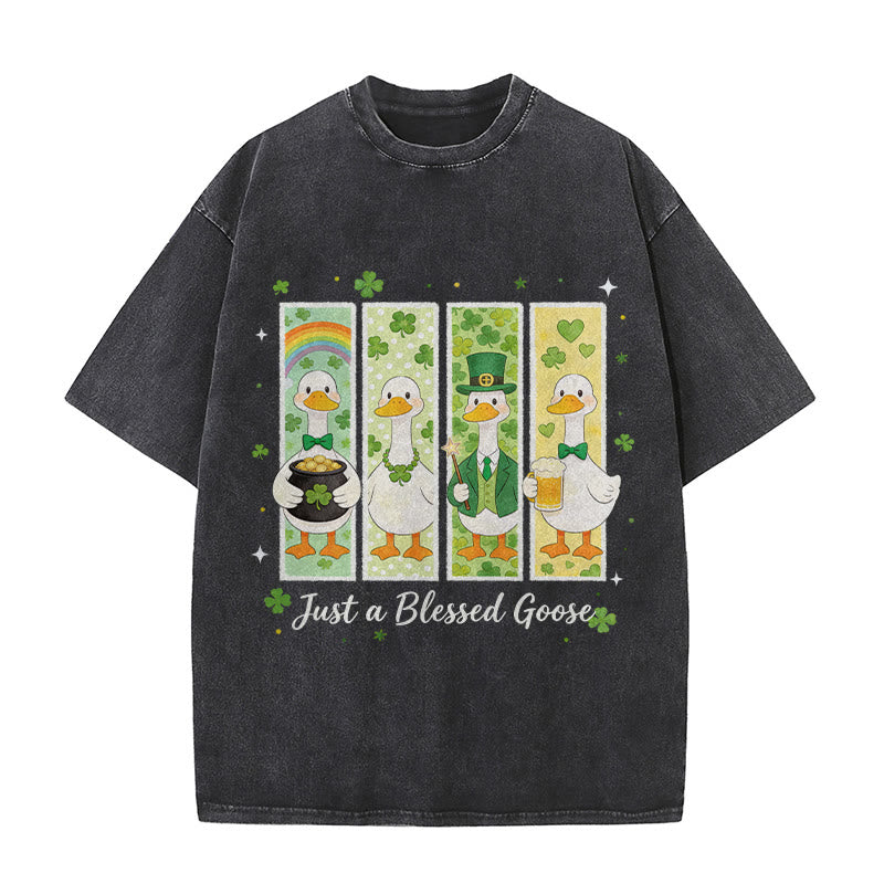 Christianartworkshop Just a Blessed Goose St. Patrick鈥檚 Day Unisex Washed T-Shirt