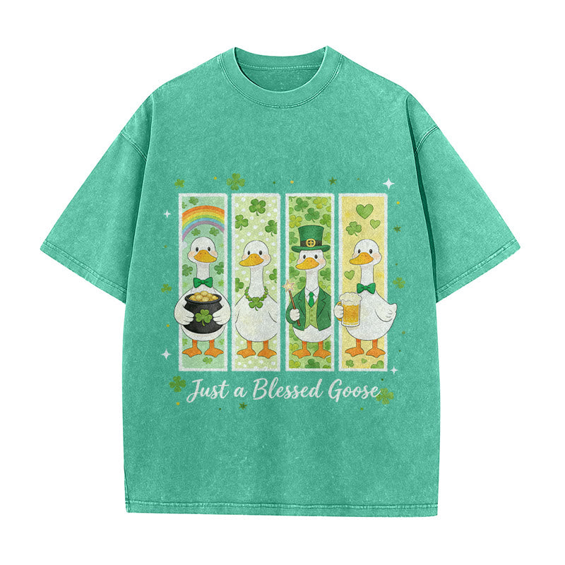 Christianartworkshop Just a Blessed Goose St. Patrick鈥檚 Day Unisex Washed T-Shirt