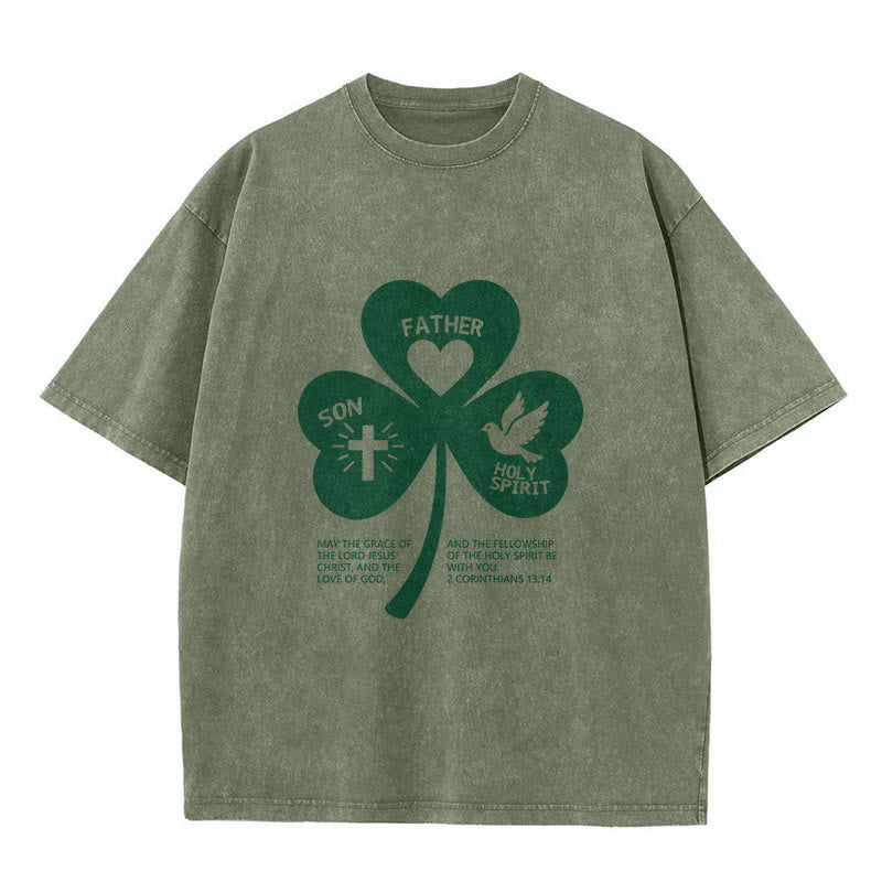 Christianartworkshop Trinity Shamrock 2 Corinthians 13:14 Unisex Washed T-Shirt