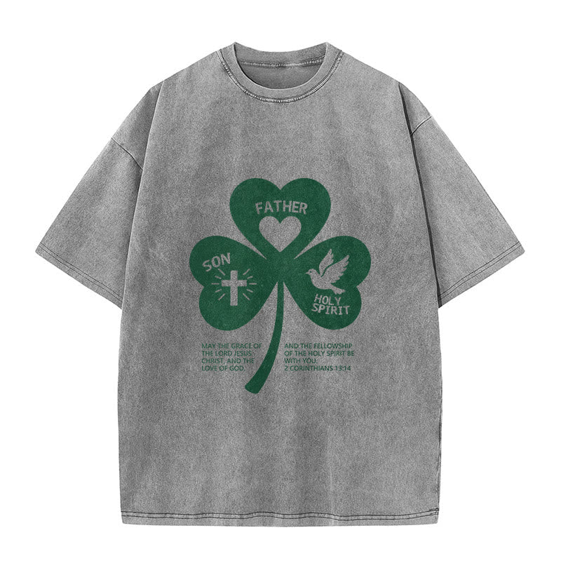 Christianartworkshop Trinity Shamrock 2 Corinthians 13:14 Unisex Washed T-Shirt