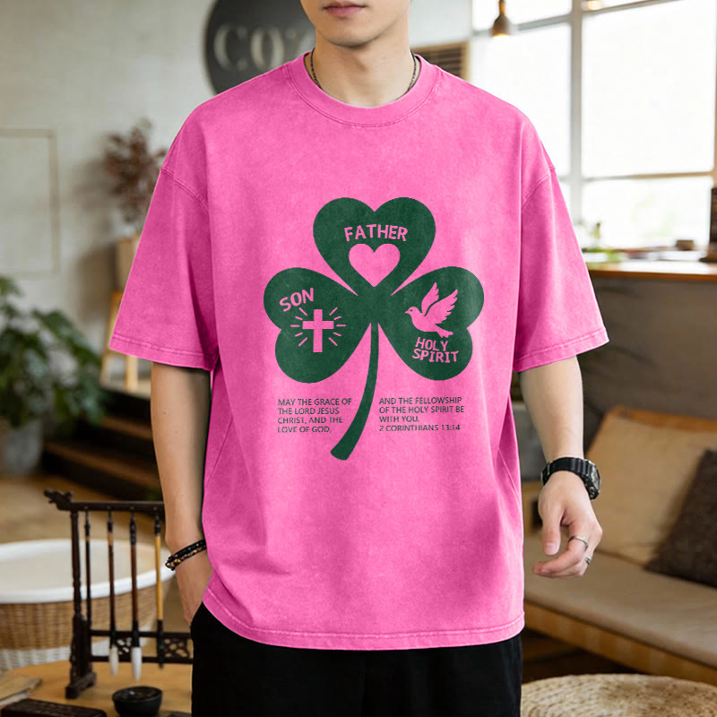 Christianartworkshop Trinity Shamrock 2 Corinthians 13:14 Unisex Washed T-Shirt