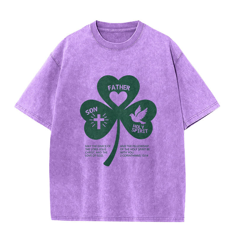 Christianartworkshop Trinity Shamrock 2 Corinthians 13:14 Unisex Washed T-Shirt