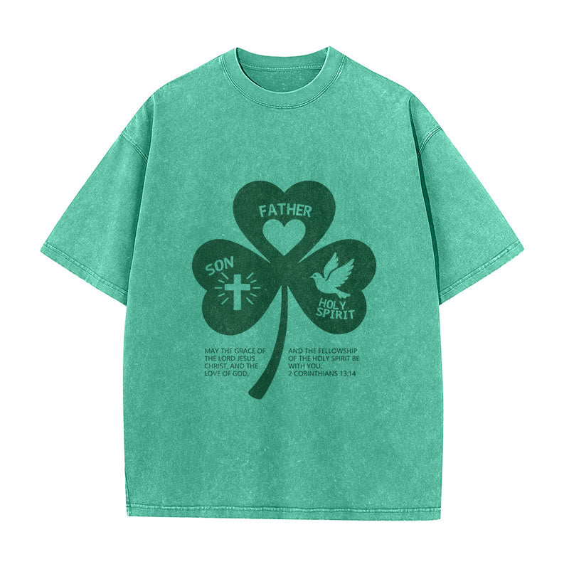 Christianartworkshop Trinity Shamrock 2 Corinthians 13:14 Unisex Washed T-Shirt