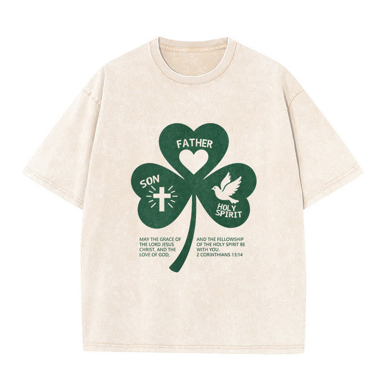 Christianartworkshop Trinity Shamrock 2 Corinthians 13:14 Unisex Washed T-Shirt