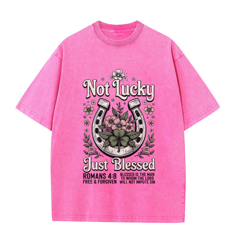 Christianartworkshop Not Lucky Just Blessed" Romans 4:8 Unisex Washed T-Shirt