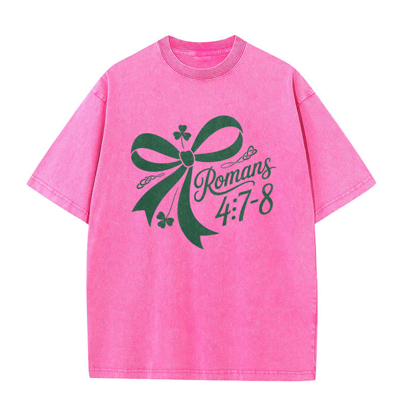 Christianartworkshop Not Lucky Simply Blessed Romans 4:7-8 Unisex Washed T-Shirt