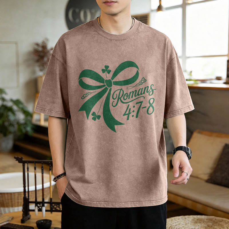 Christianartworkshop Not Lucky Simply Blessed Romans 4:7-8 Unisex Washed T-Shirt