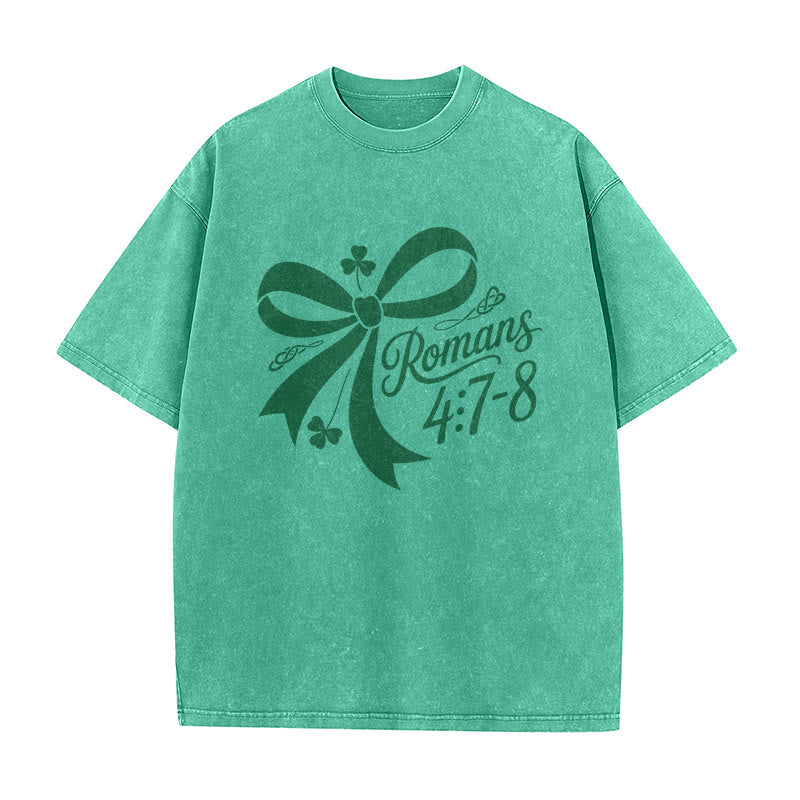 Christianartworkshop Not Lucky Simply Blessed Romans 4:7-8 Unisex Washed T-Shirt