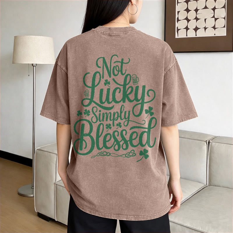 Christianartworkshop Not Lucky Simply Blessed Romans 4:7-8 Unisex Washed T-Shirt