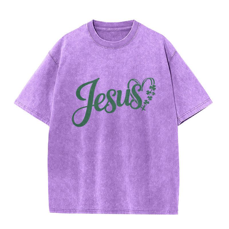 Christianartworkshop It's Never Luck It's Always God Jesus Unisex Washed T-Shirt
