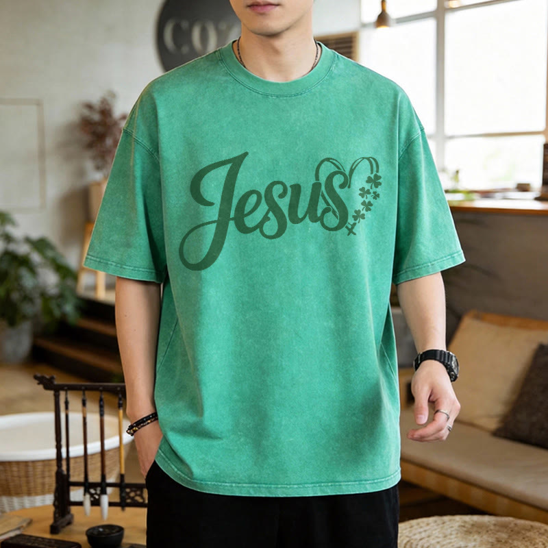Christianartworkshop It's Never Luck It's Always God Jesus Unisex Washed T-Shirt