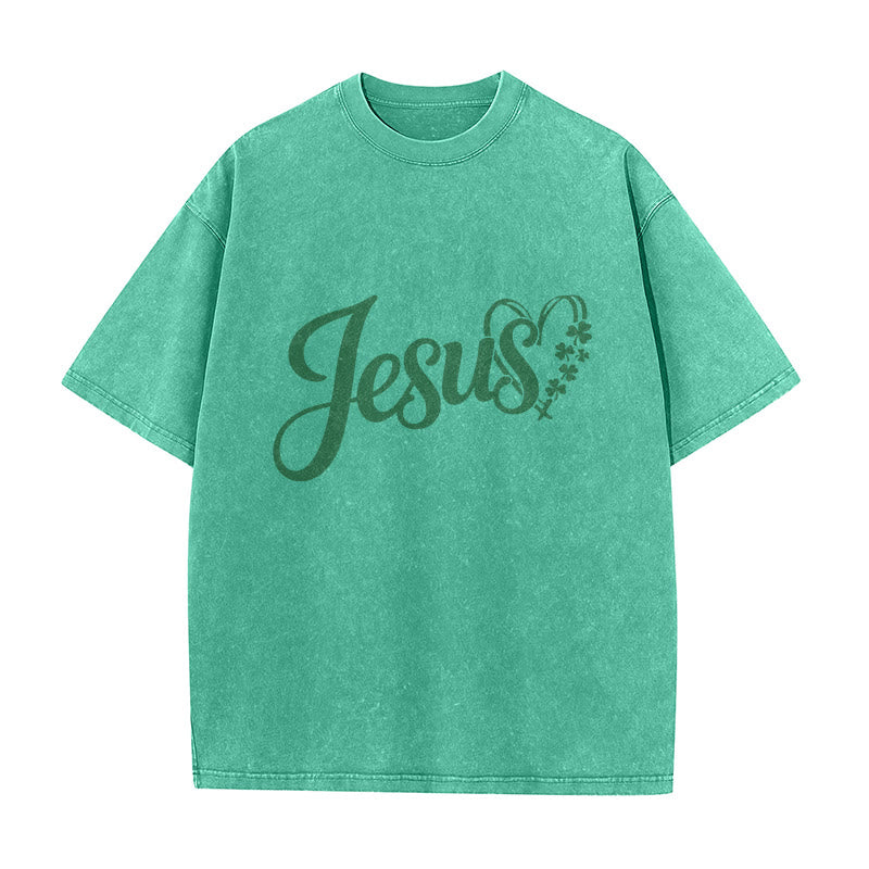 Christianartworkshop It's Never Luck It's Always God Jesus Unisex Washed T-Shirt