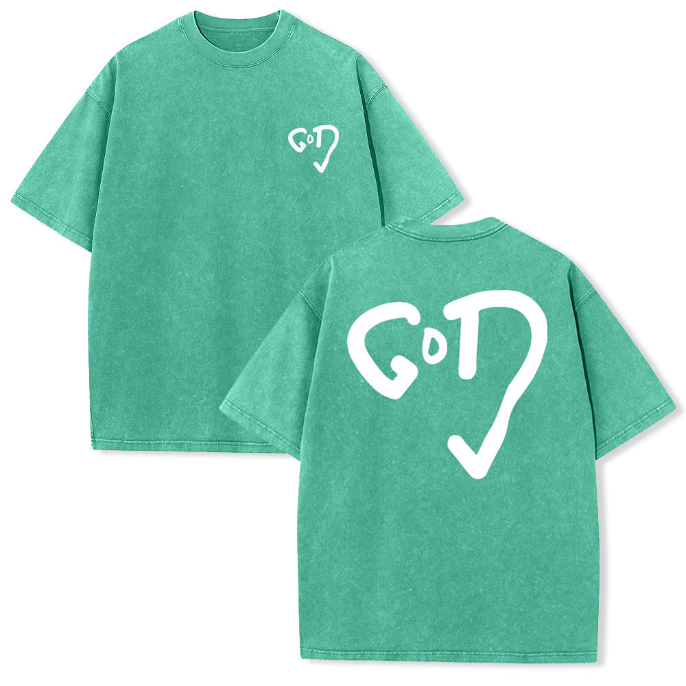 Christianartworkshop God Heart Unisex Washed T-shirt