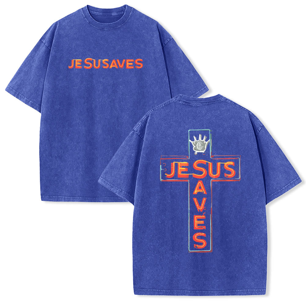 Christianartworkshop Jesus Saves Cross Graphic Unisex Washed T-Shirt