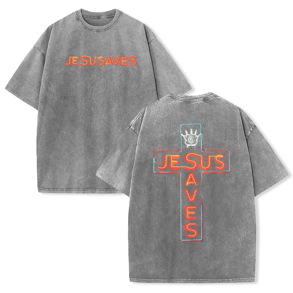 Christianartworkshop Jesus Saves Cross Graphic Unisex Washed T-Shirt