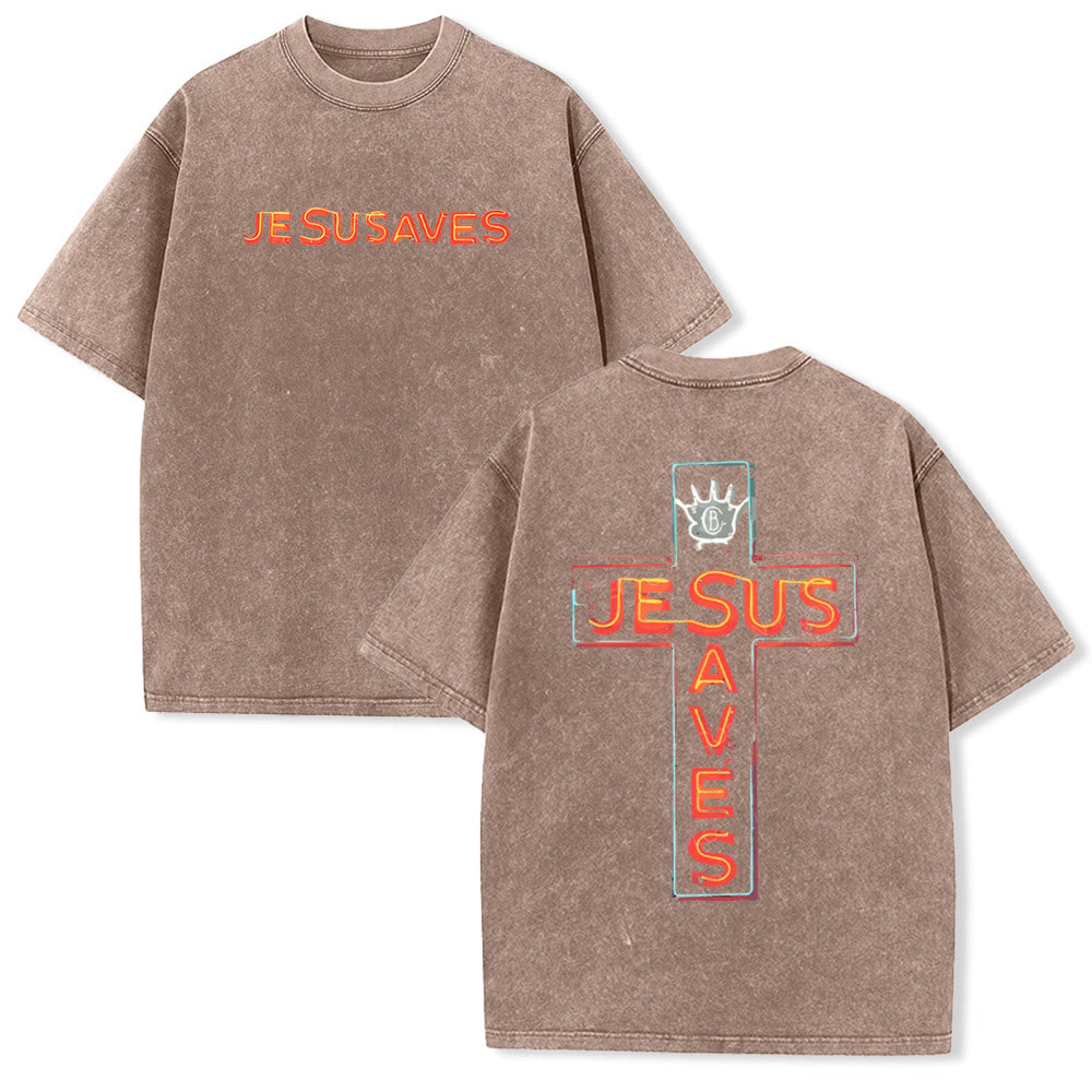 Christianartworkshop Jesus Saves Cross Graphic Unisex Washed T-Shirt
