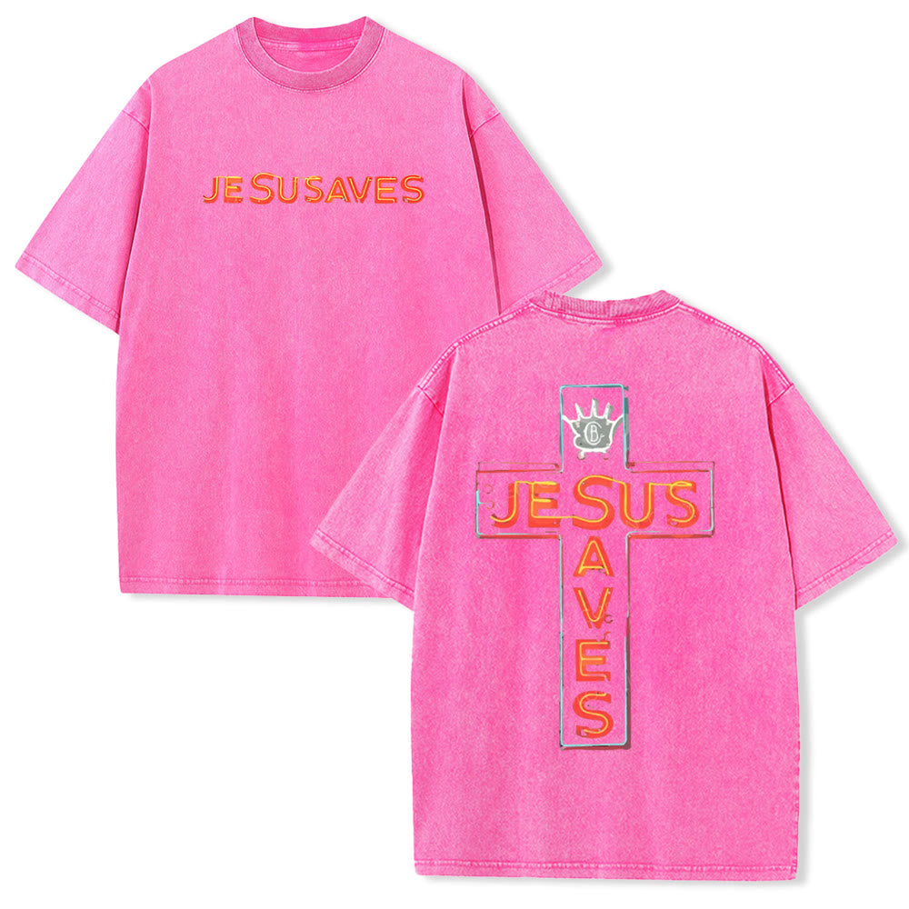 Christianartworkshop Jesus Saves Cross Graphic Unisex Washed T-Shirt