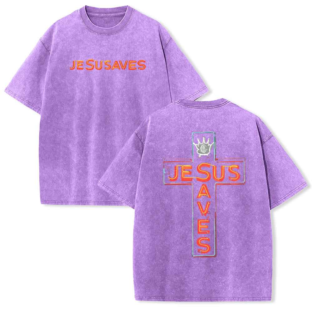 Christianartworkshop Jesus Saves Cross Graphic Unisex Washed T-Shirt