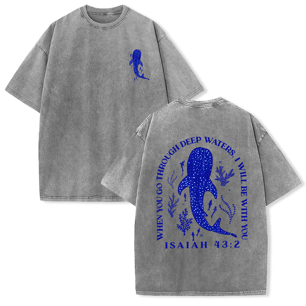 Christianartworkshop I Will Be With You Double Sided Unisex Washed T-shirt