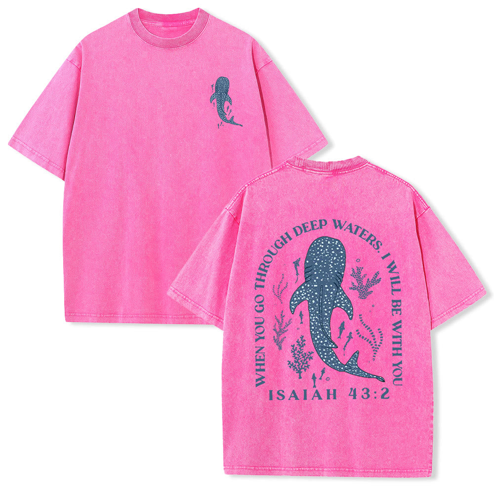 Christianartworkshop I Will Be With You Double Sided Unisex Washed T-shirt