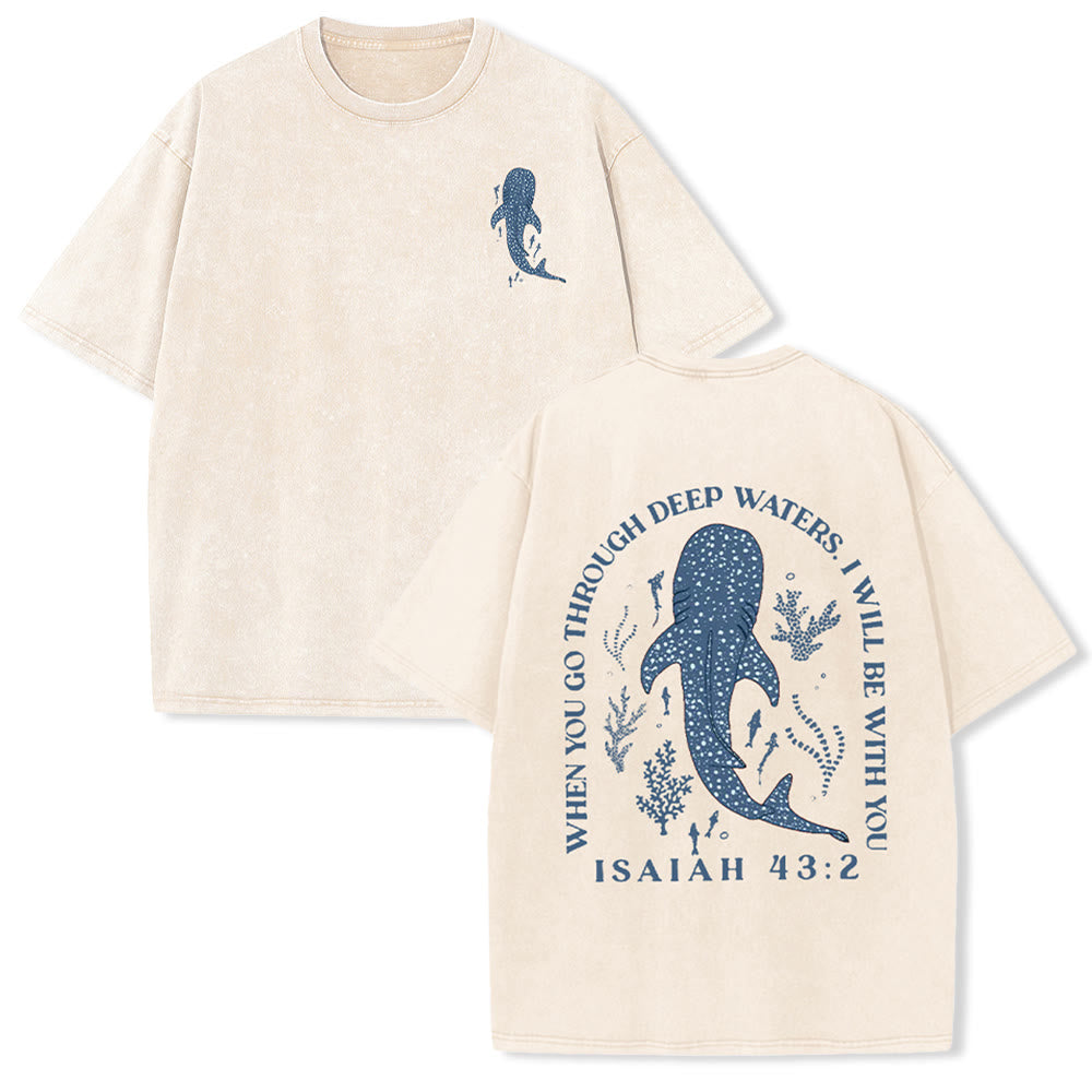 Christianartworkshop I Will Be With You Double Sided Unisex Washed T-shirt
