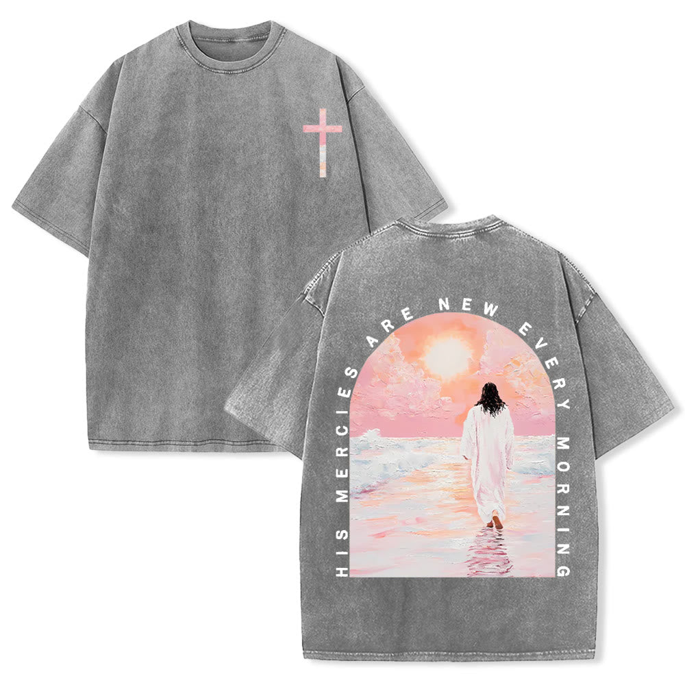 Christianartworkshop His Mercies Are New Double Sided Unisex Washed Christian T-Shirt