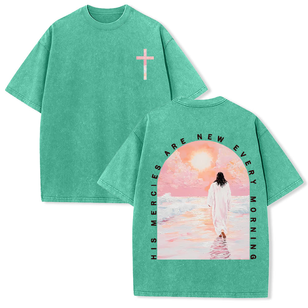 Christianartworkshop His Mercies Are New Double Sided Unisex Washed Christian T-Shirt