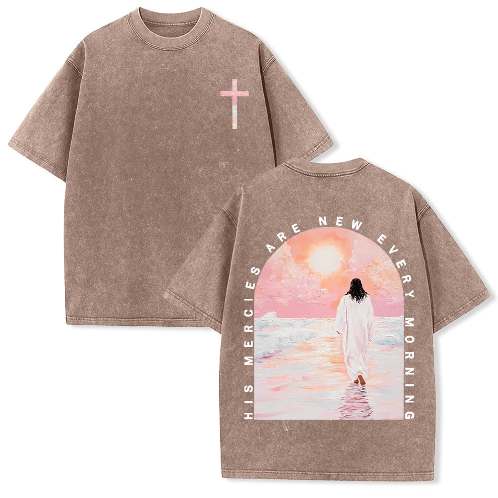 Christianartworkshop His Mercies Are New Double Sided Unisex Washed Christian T-Shirt
